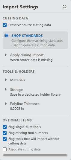 MPH settings optional items