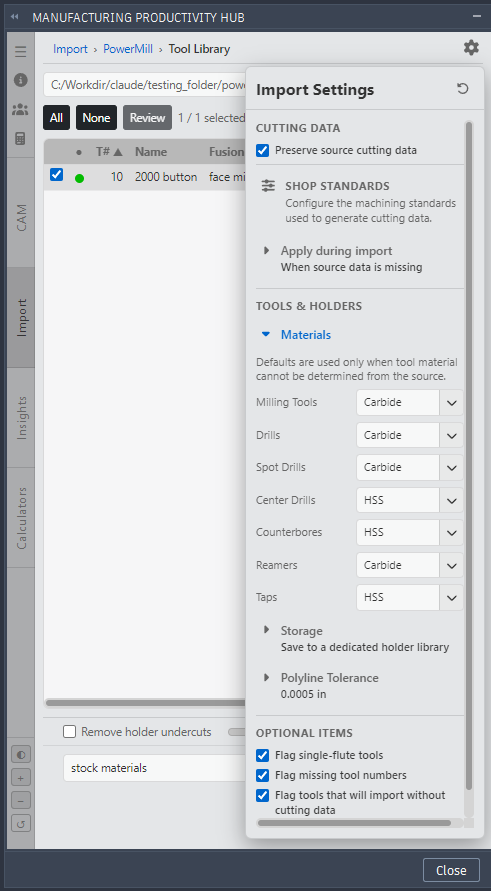 MPH settings tools & holders